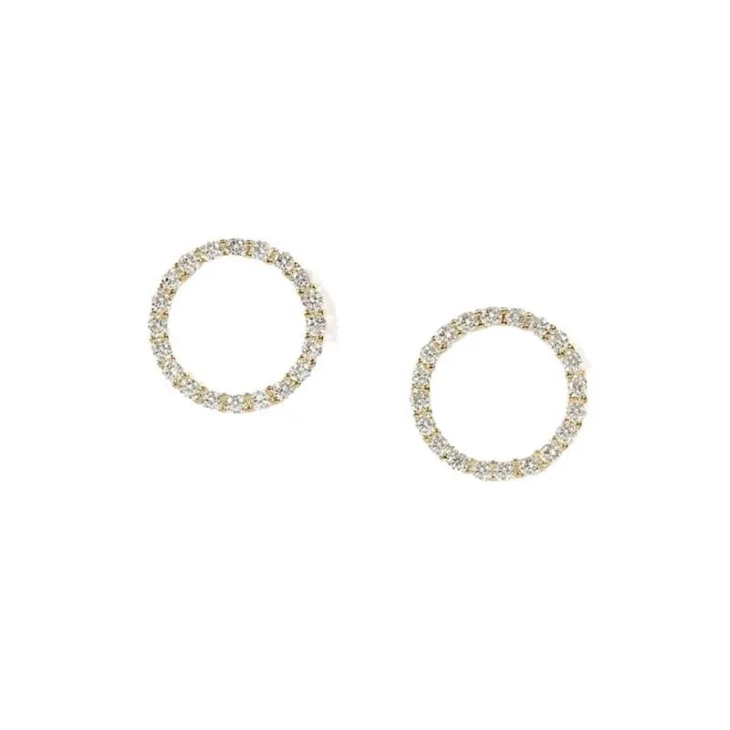 Small Circle Crystal Stud Earrings for Women in Gold