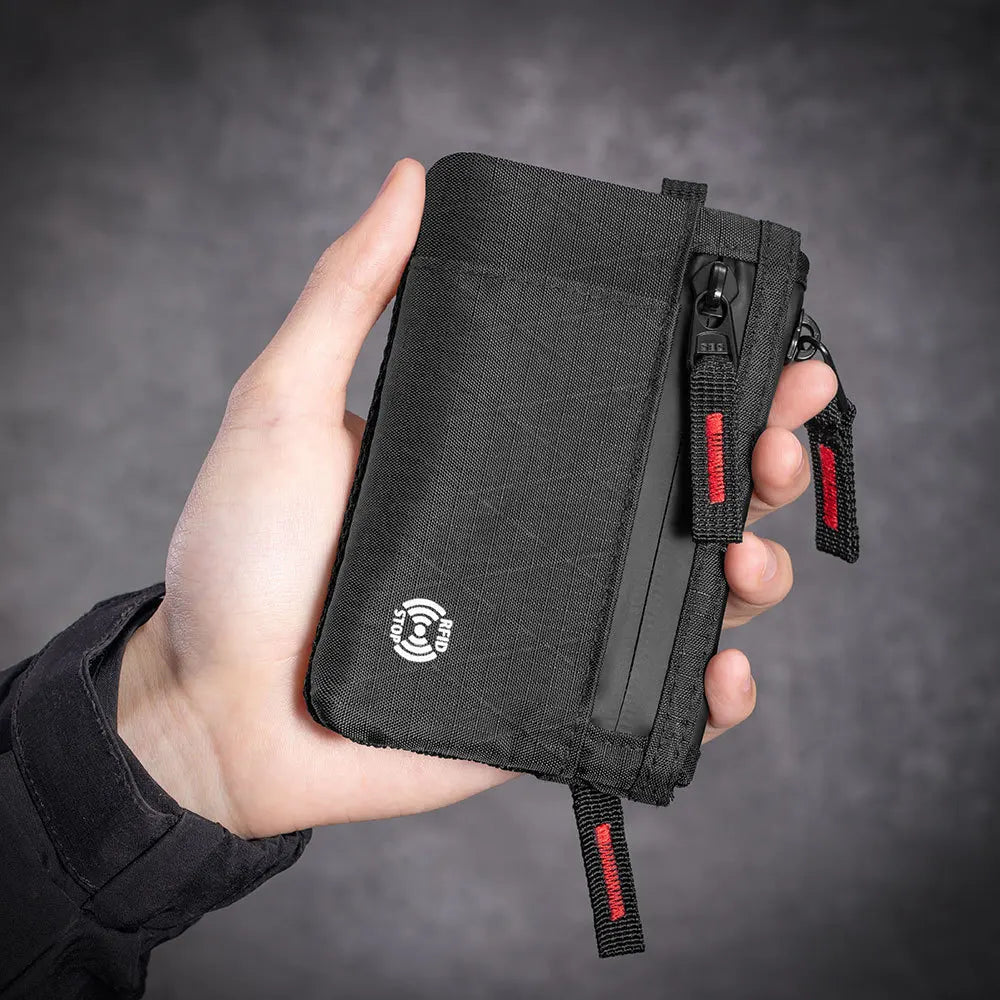 RFID Blocking Nylon Zipper Mini Wallet | Compact Card Holder & Coin Purse for Men