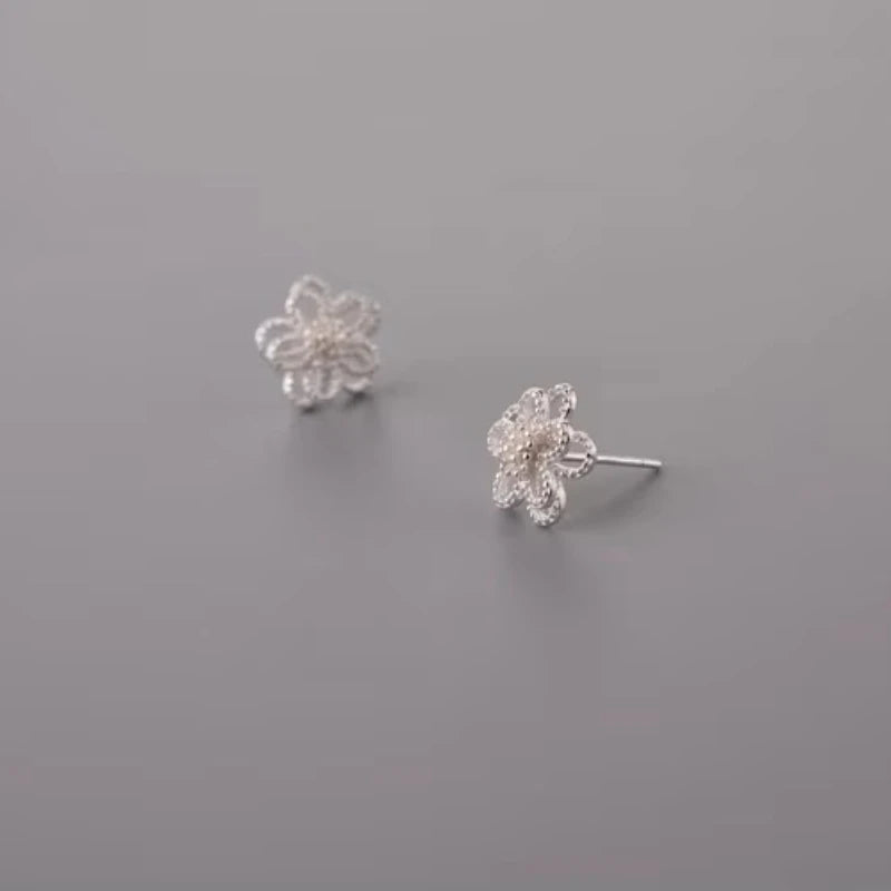 925 Sterling Silver Flower Stud Earrings for Women