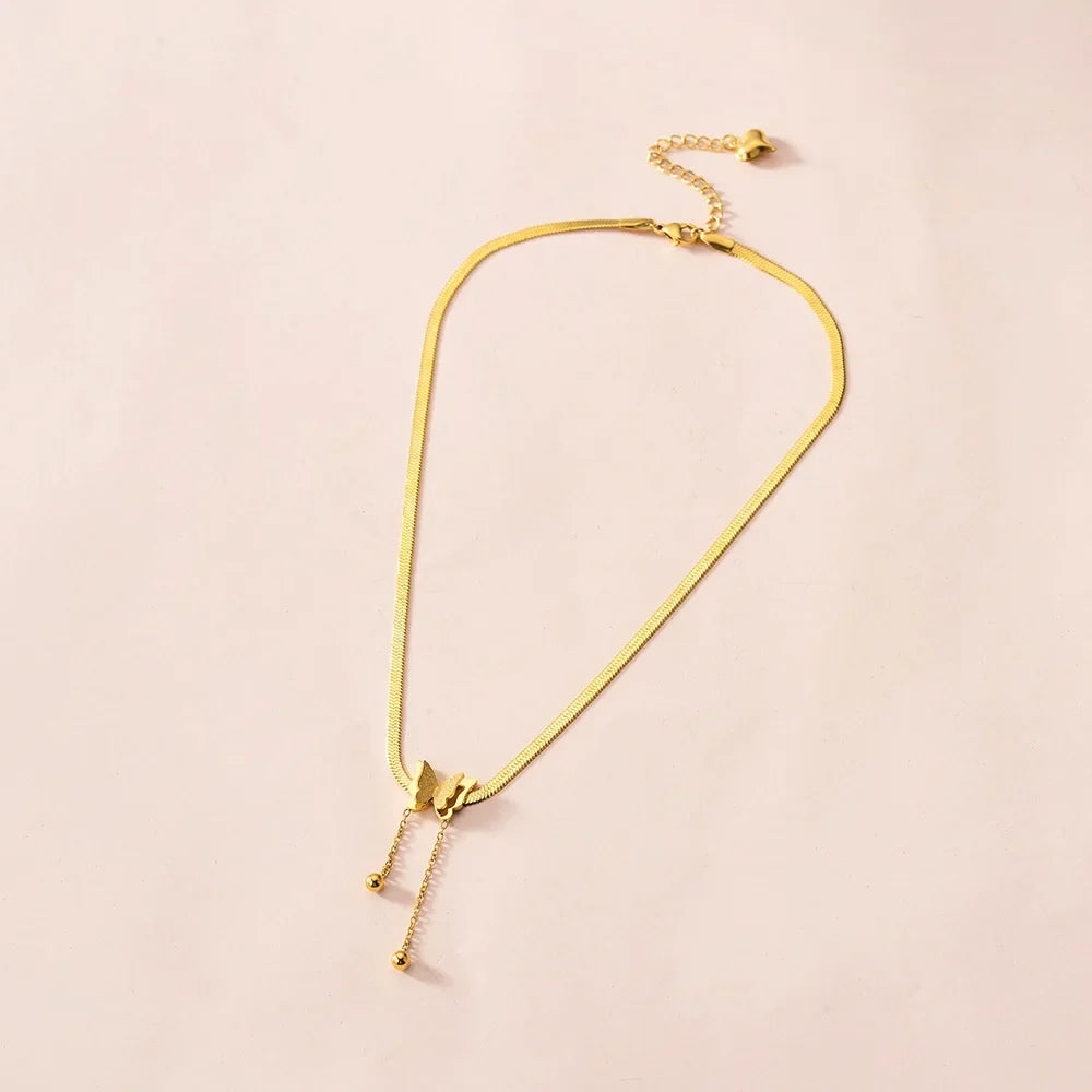 Vintage Butterfly Pendant Necklace on Snake Chain for Women
