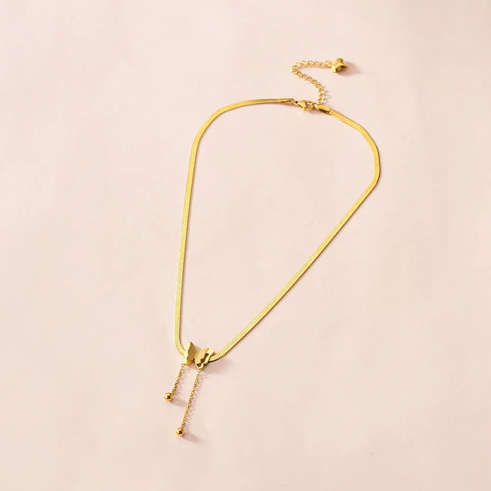 Vintage Butterfly Pendant Necklace on Snake Chain for Women