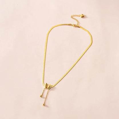 Vintage Butterfly Pendant Necklace on Snake Chain for Women