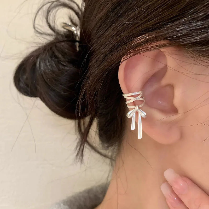 925 Sterling Silver Bow Knot Ear Clip for Women — No Piercing