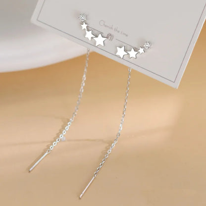 S925 Silver Micro-Inlaid Zircon Flower Ear Line Drop Earrings for Women