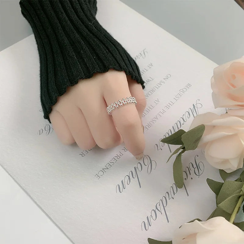 925 Sterling Silver Bilayer Ball Open Ring for Women