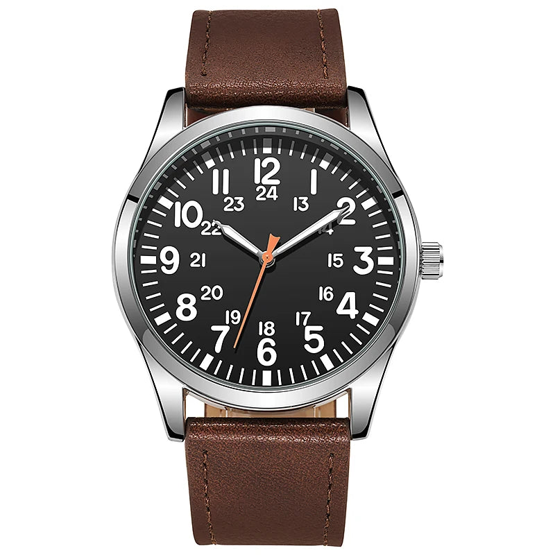 Pilot-Style Quartz Watch with Arabic Numeral Dial