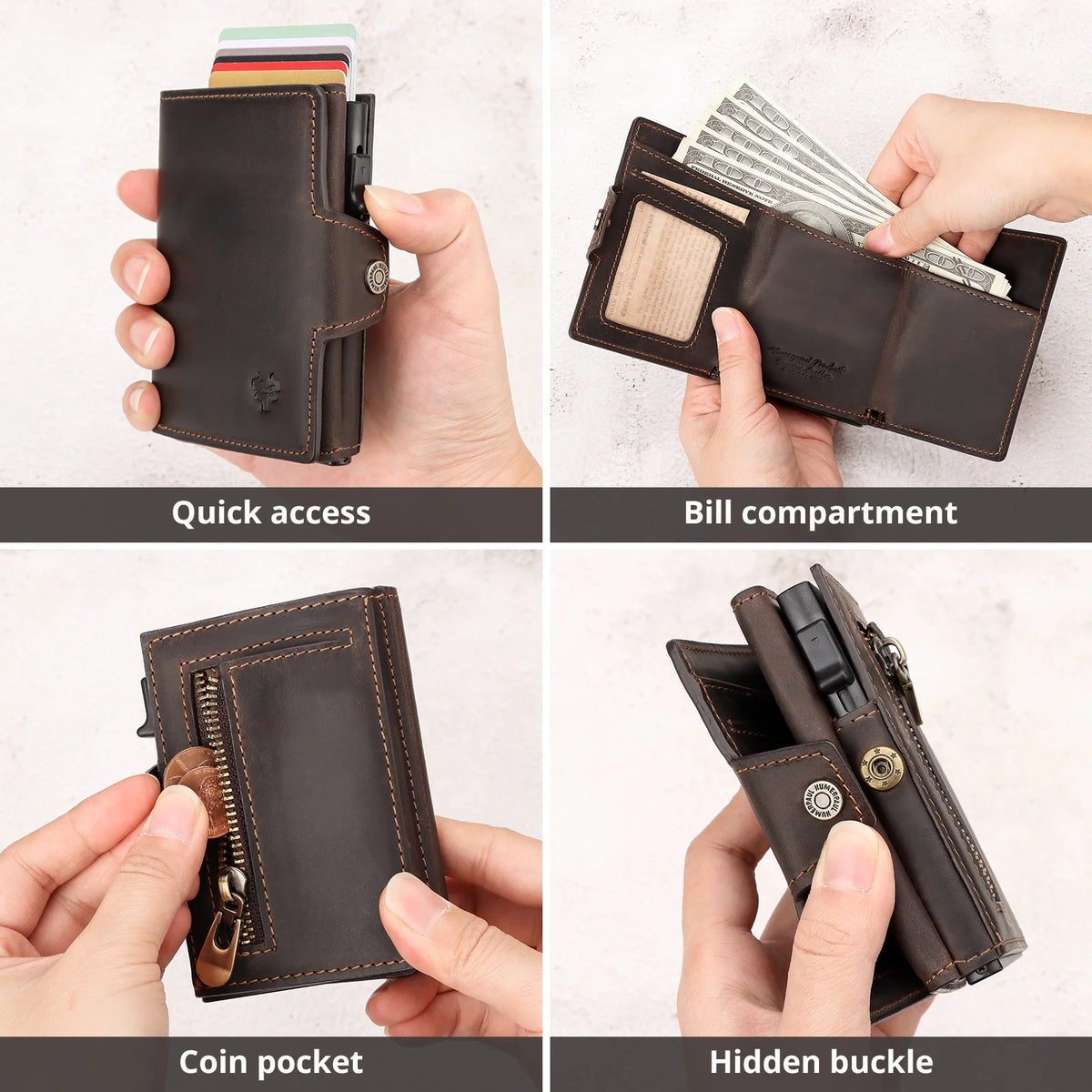 Smart Pop-Up | PU Leather Men's Wallet | RFID Blocking Slim Card Case with Zip Coin Pocket