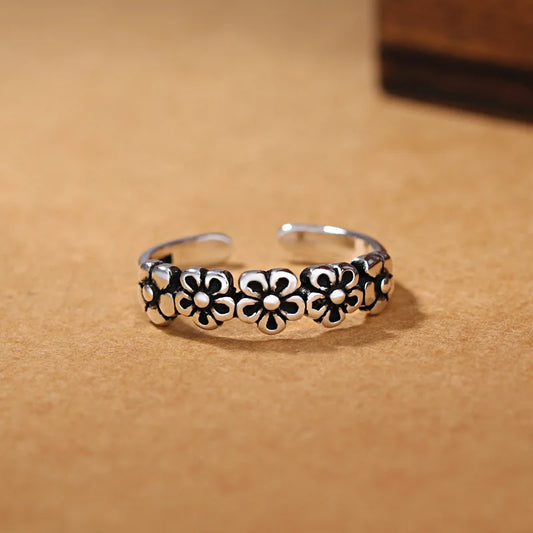 925 Sterling Silver Retro Flower Ring for Women