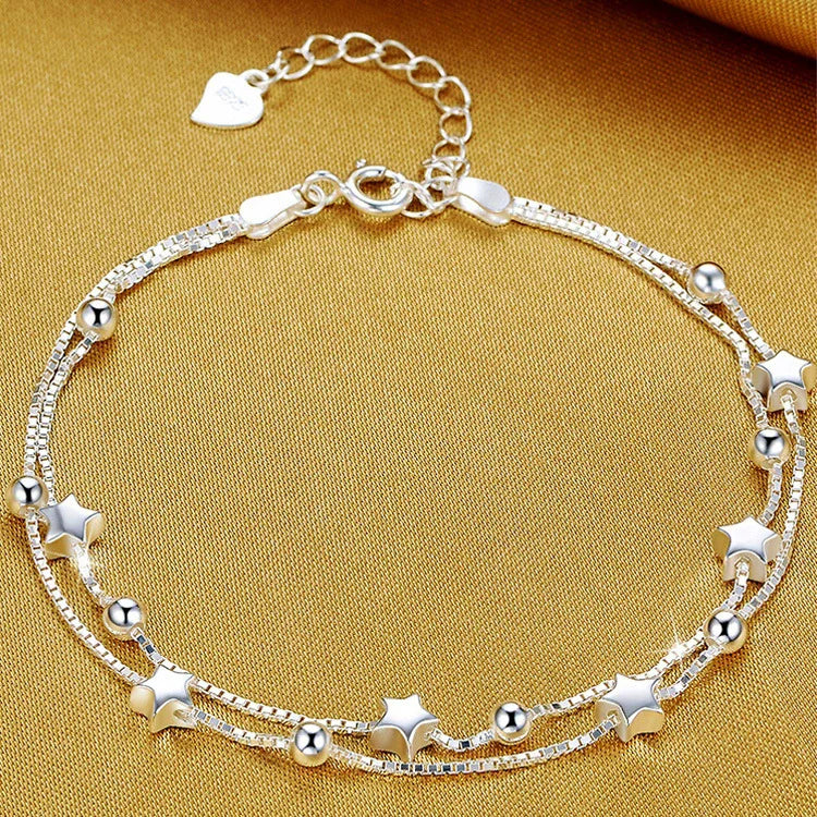 925 Sterling Silver Butterfly Bead String Bracelet for Women