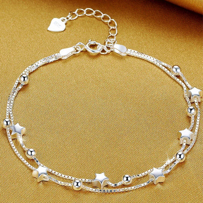 925 Sterling Silver Butterfly Bead String Bracelet for Women