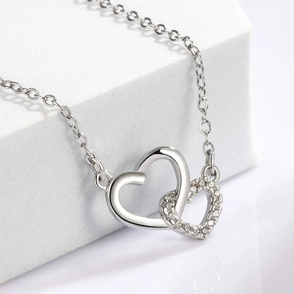 925 Sterling Silver Zircon Double Heart Necklace for Women