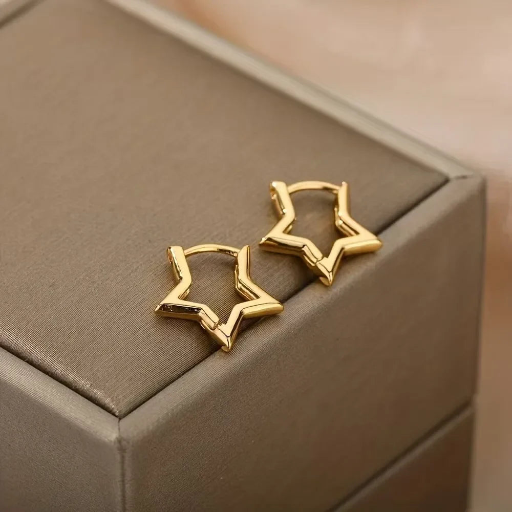 Stainless Steel Star Hoop Earrings for Women