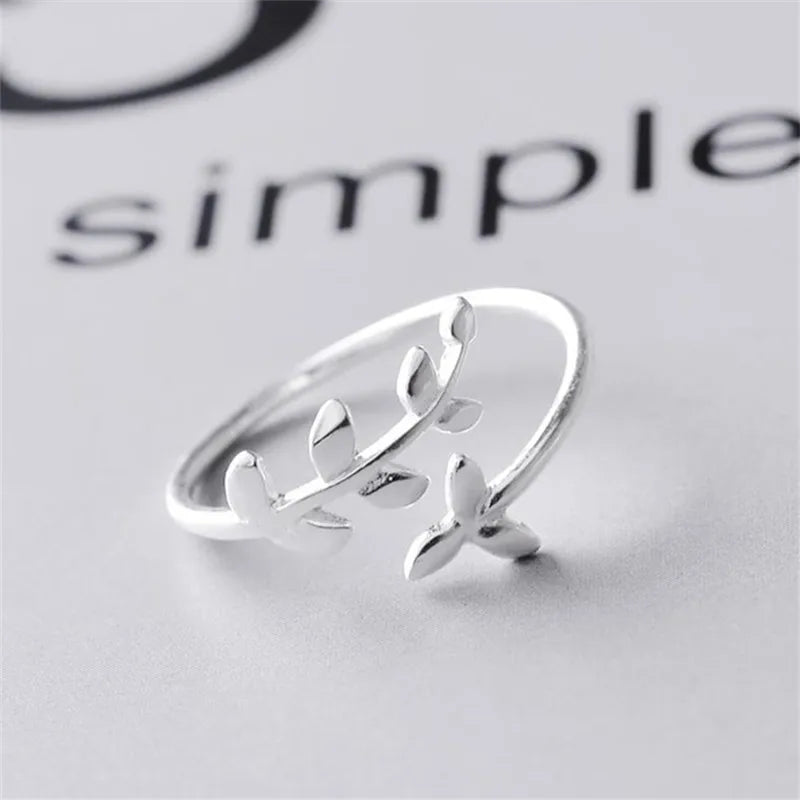 925 Sterling Silver Olive Leaf Opening Ring for Women