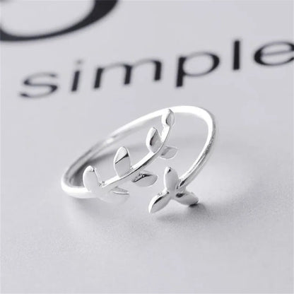925 Sterling Silver Olive Leaf Opening Ring for Women