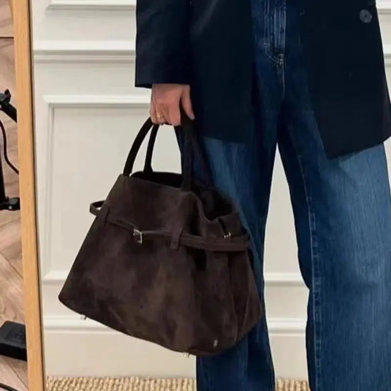 Vintage Faux Suede Tote Bag for Women
