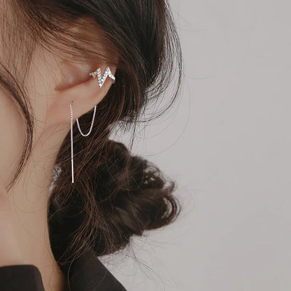 Silver Long Chain Tassel Ear Clip Earrings for Women — No Piercing