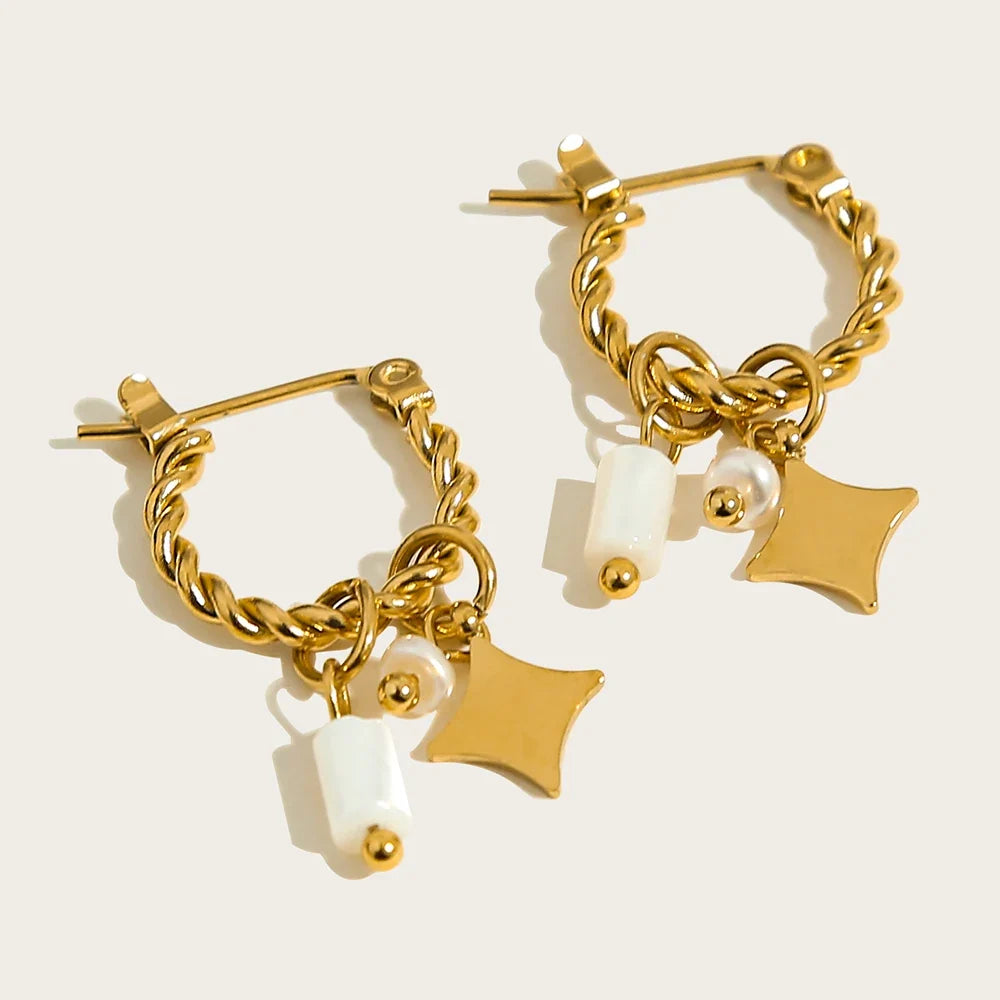 18K Gold Plated Green Natural Stone Hoop Earrings for Women