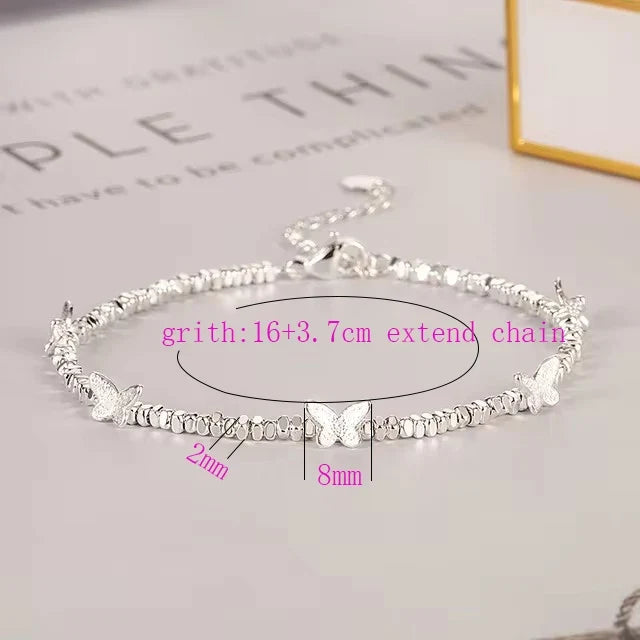 925 Sterling Silver Butterfly Bead String Bracelet for Women