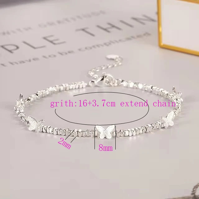 925 Sterling Silver Butterfly Bead String Bracelet for Women