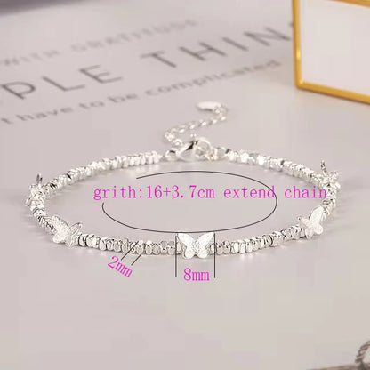 925 Sterling Silver Butterfly Bead String Bracelet for Women