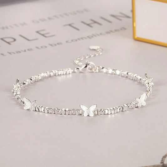 925 Sterling Silver Butterfly Bead String Bracelet for Women