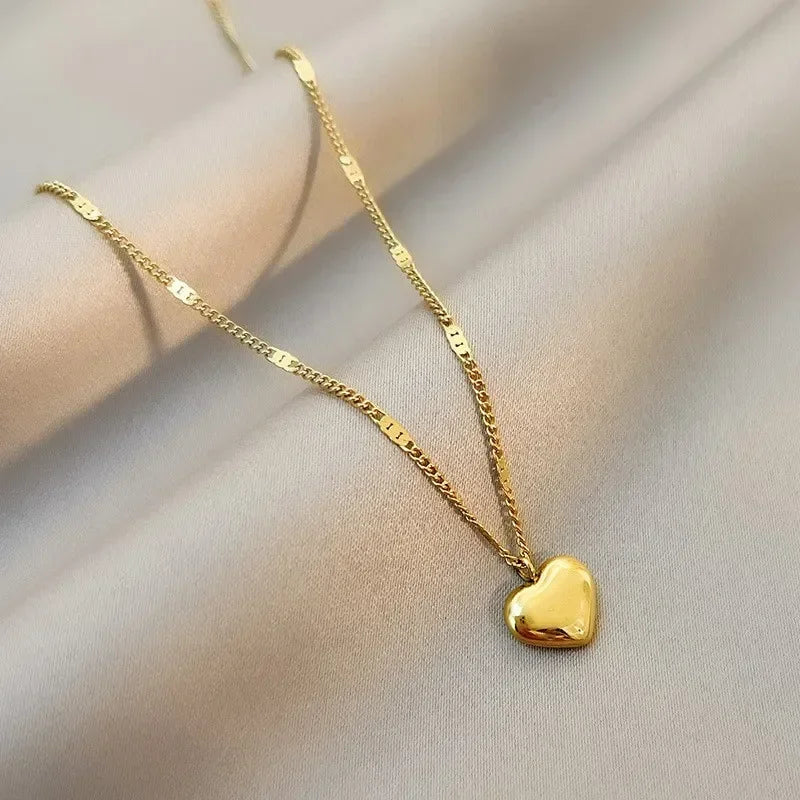 Gold Heart Pendant Chain Necklace for Women