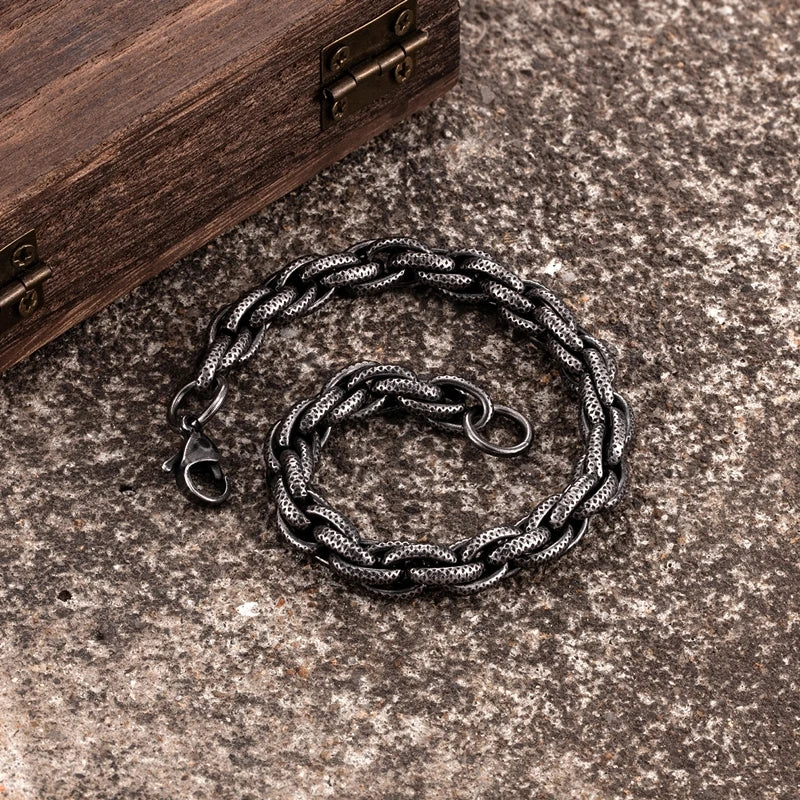 Vintage Black Stainless Steel Link Bracelet for Men