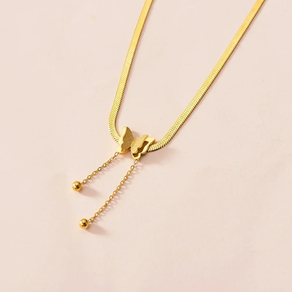 Vintage Butterfly Pendant Necklace on Snake Chain for Women
