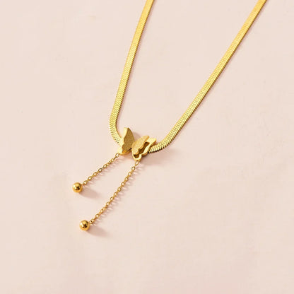 Vintage Butterfly Pendant Necklace on Snake Chain for Women