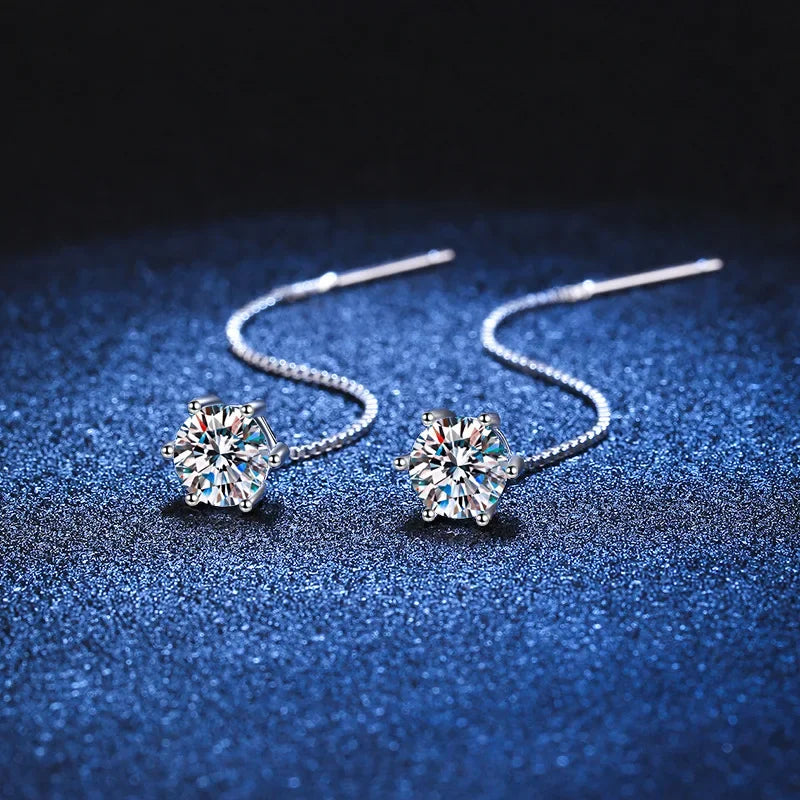 925 Sterling Silver Moissanite Tassel Drop Earrings for Women