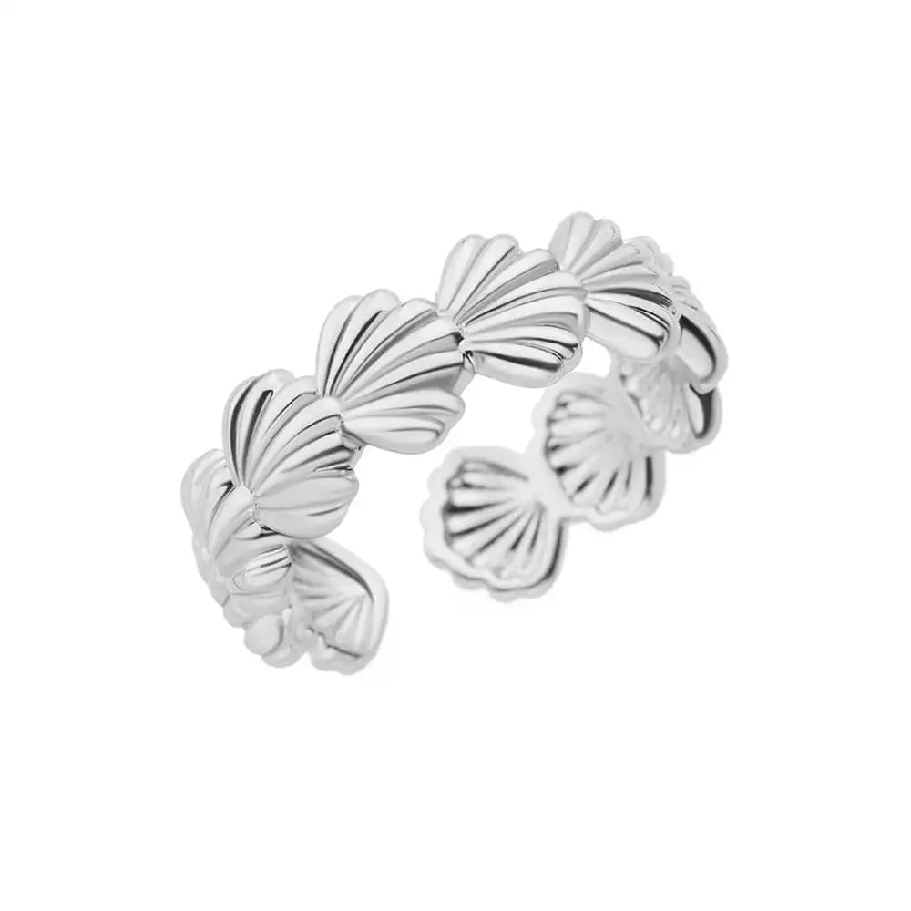 Shell & Star Adjustable Open Ring for Women | 18K Gold Plated