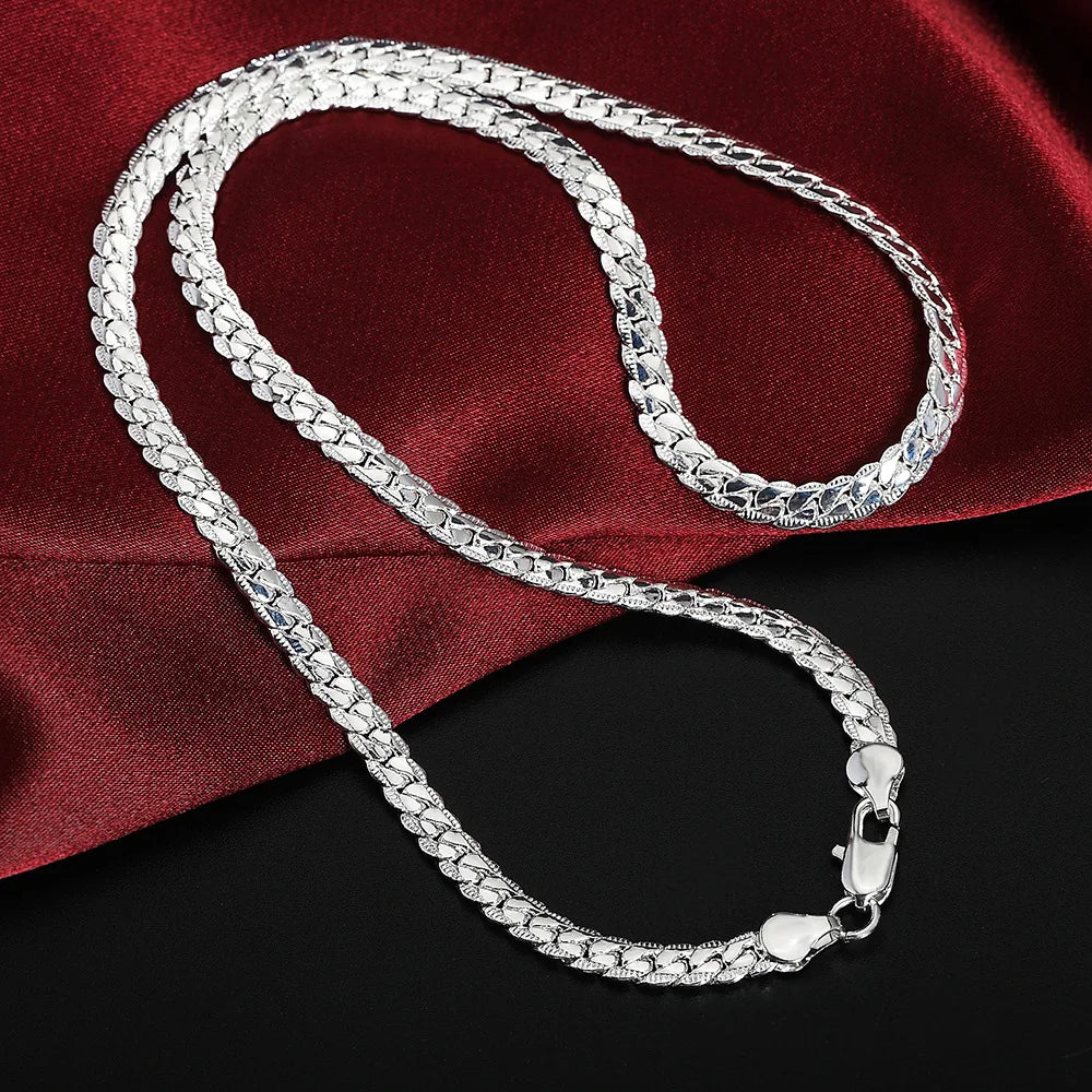 5mm Silver Twisted Flat Chain Necklace for Women and Men
