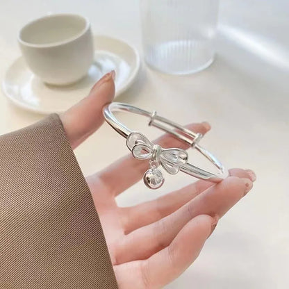 925 Sterling Silver Bow Bead Cuff Bracelet for Women