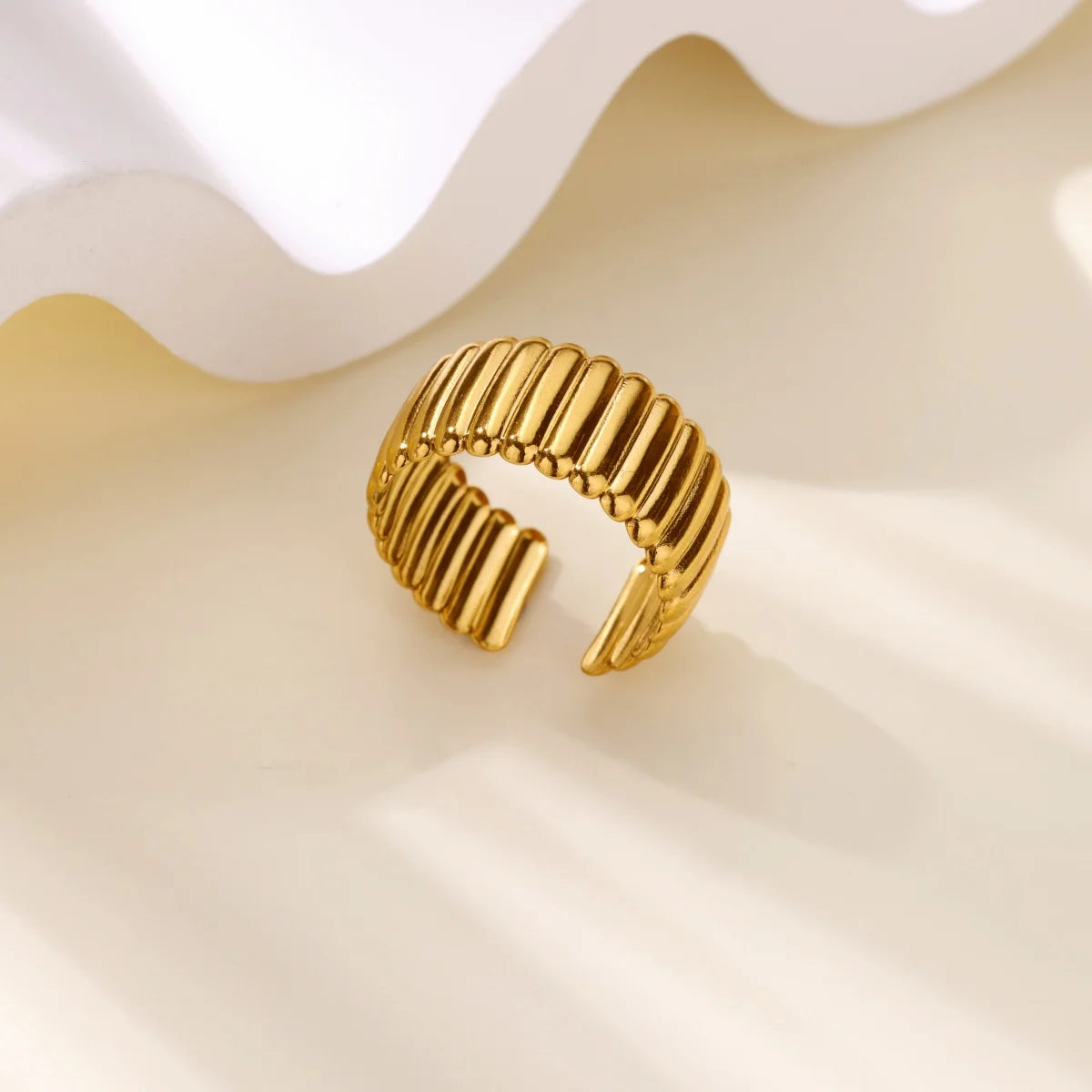 Delicate Flower Wide Band Ring for Women | 18K Gold Plated