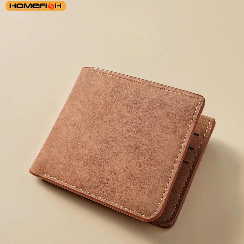 Men's Short PU Leather Bifold Wallet | Lightweight Card Holder with Bill Storage