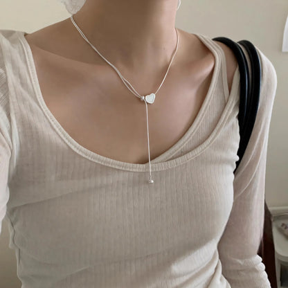 925 Sterling Silver Heart Pendant Adjustable Choker Necklace for Women