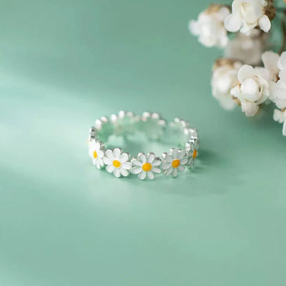 Enamel Daisy Sunflower Open Ring for Women