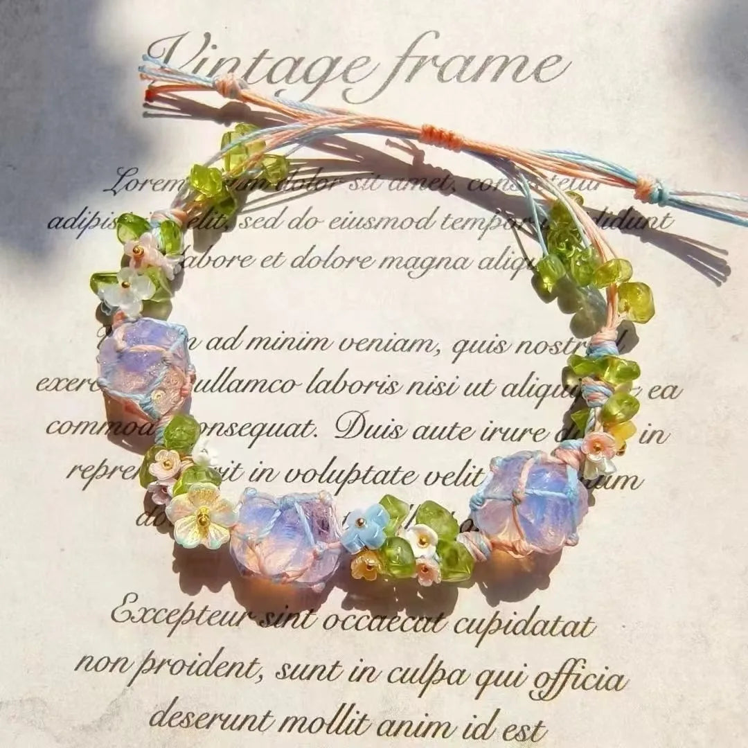 Handwoven Pebble Wreath Crystal Bracelet for Women | Best Friend Gift