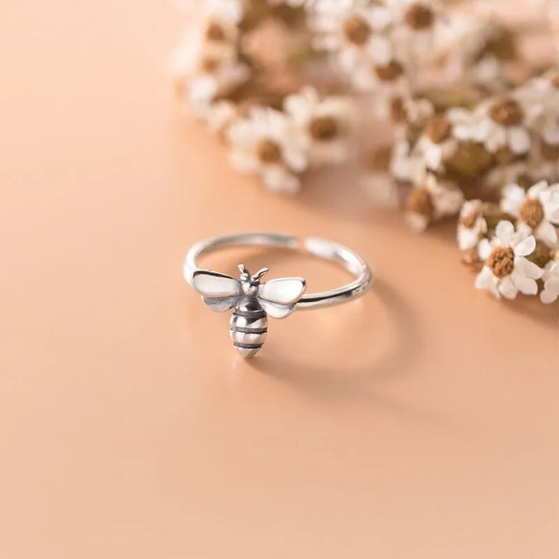 925 Sterling Silver Honeybee Adjustable Ring for Women