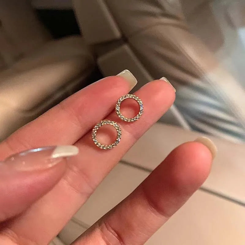 Small Circle Crystal Stud Earrings for Women in Gold