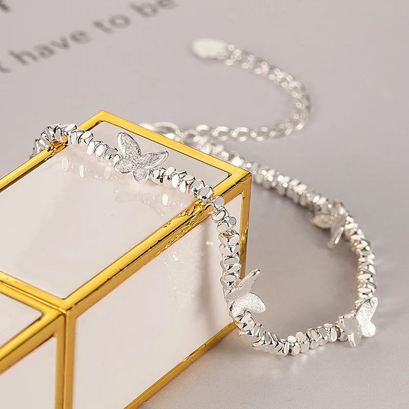 925 Sterling Silver Butterfly Bead String Bracelet for Women