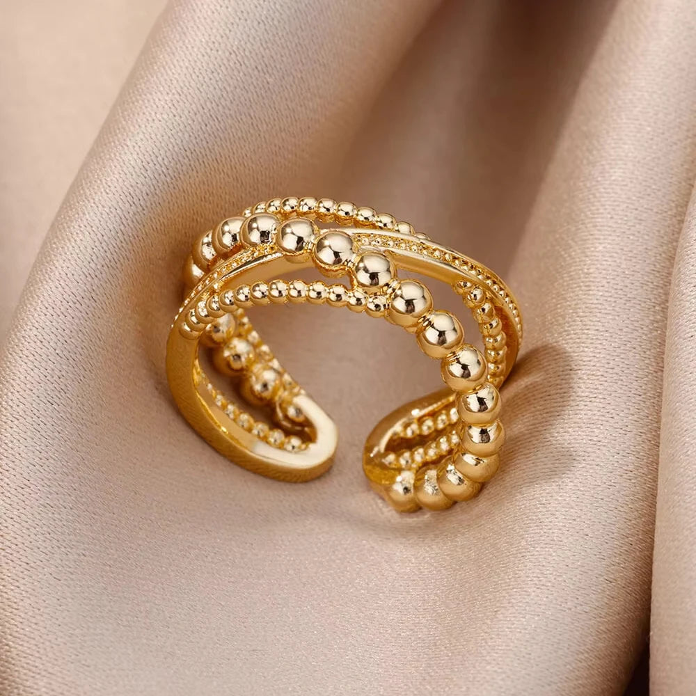 Multilayer Geometric Open Ring for Women | Vintage 18K Gold Plated