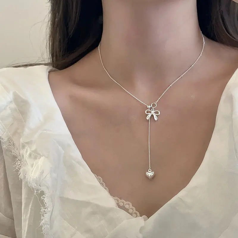 925 Sterling Silver Heart Pendant Adjustable Choker Necklace for Women