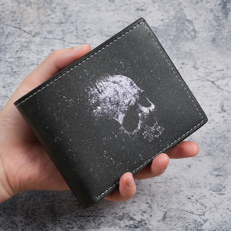 Retro Skull Print Short Men's Wallet | Gothic Coin Purse with Card Slots