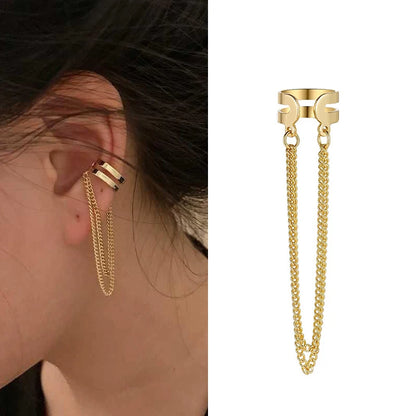 Silver Long Chain Tassel Ear Clip Earrings for Women — No Piercing