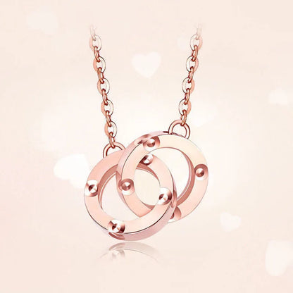 14K Rose Gold Double Ring Pendant Necklace for Women