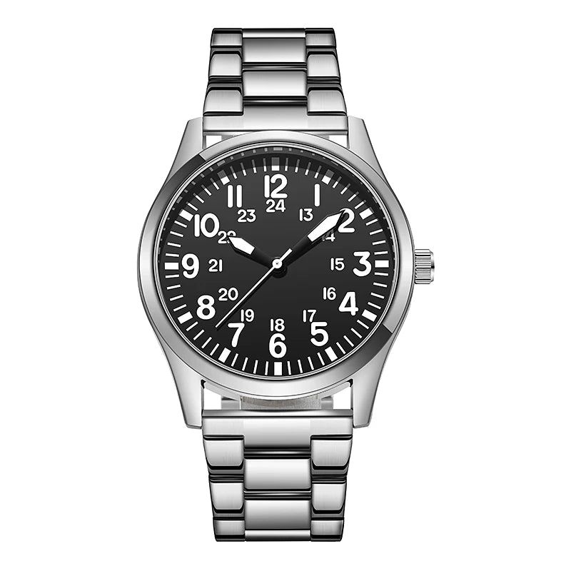 Pilot-Style Quartz Watch with Arabic Numeral Dial