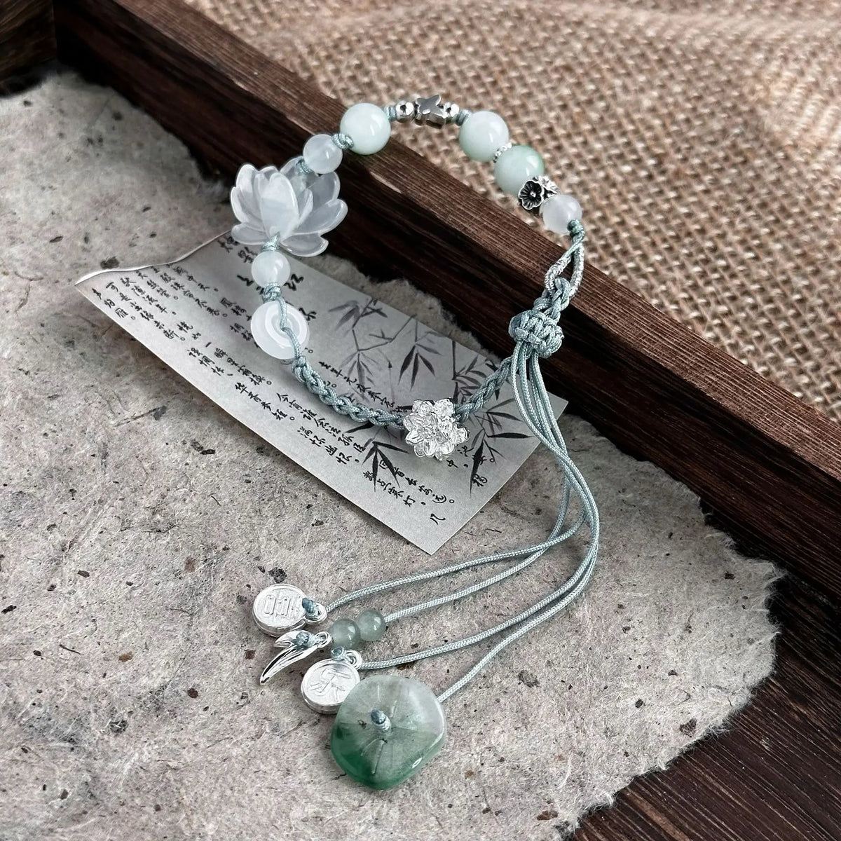 Lotus Leaf Glass Bead Woven Bracelet for Women