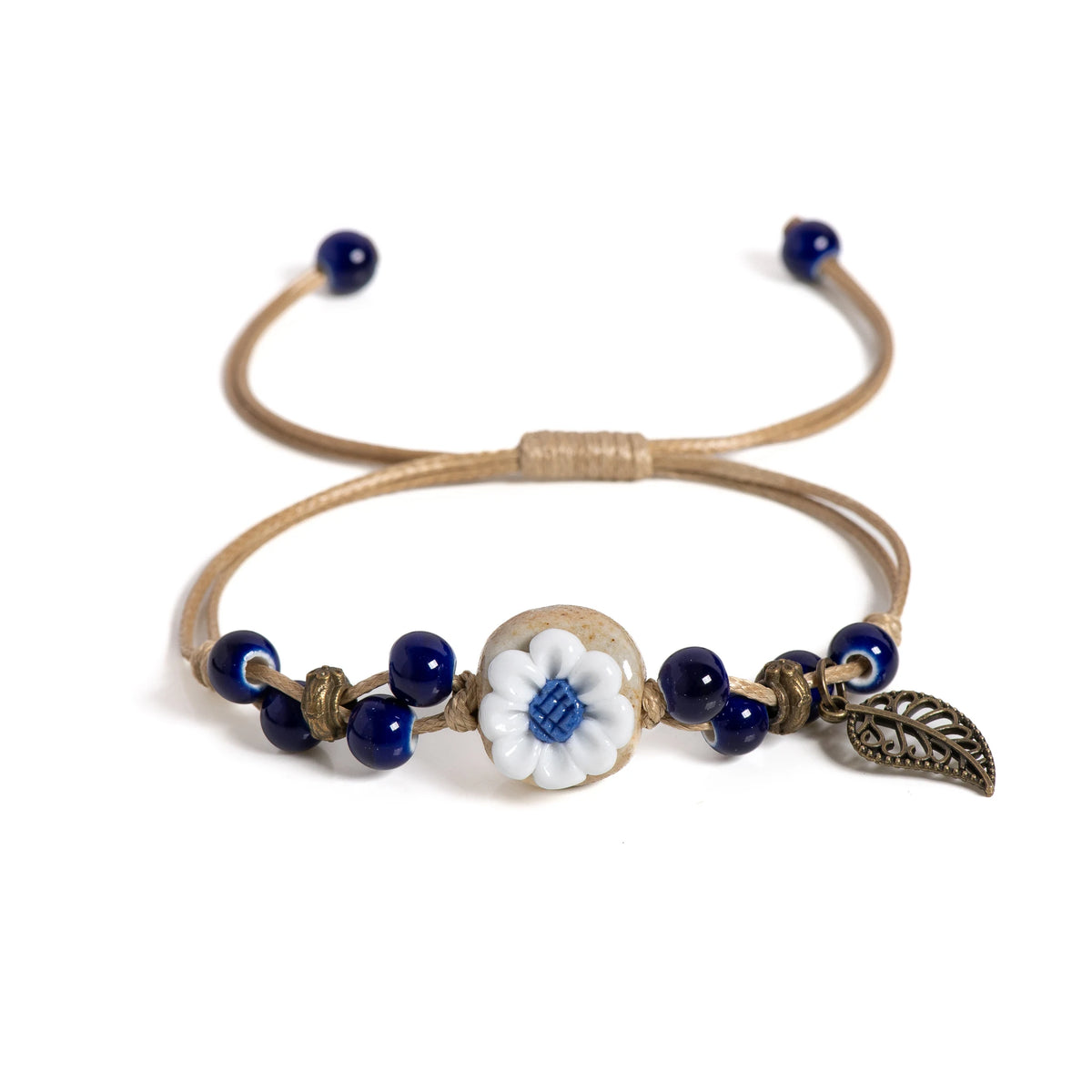 Handmade Sunflower Leaf Ceramic Boho Bracelet for Women | Adjustable