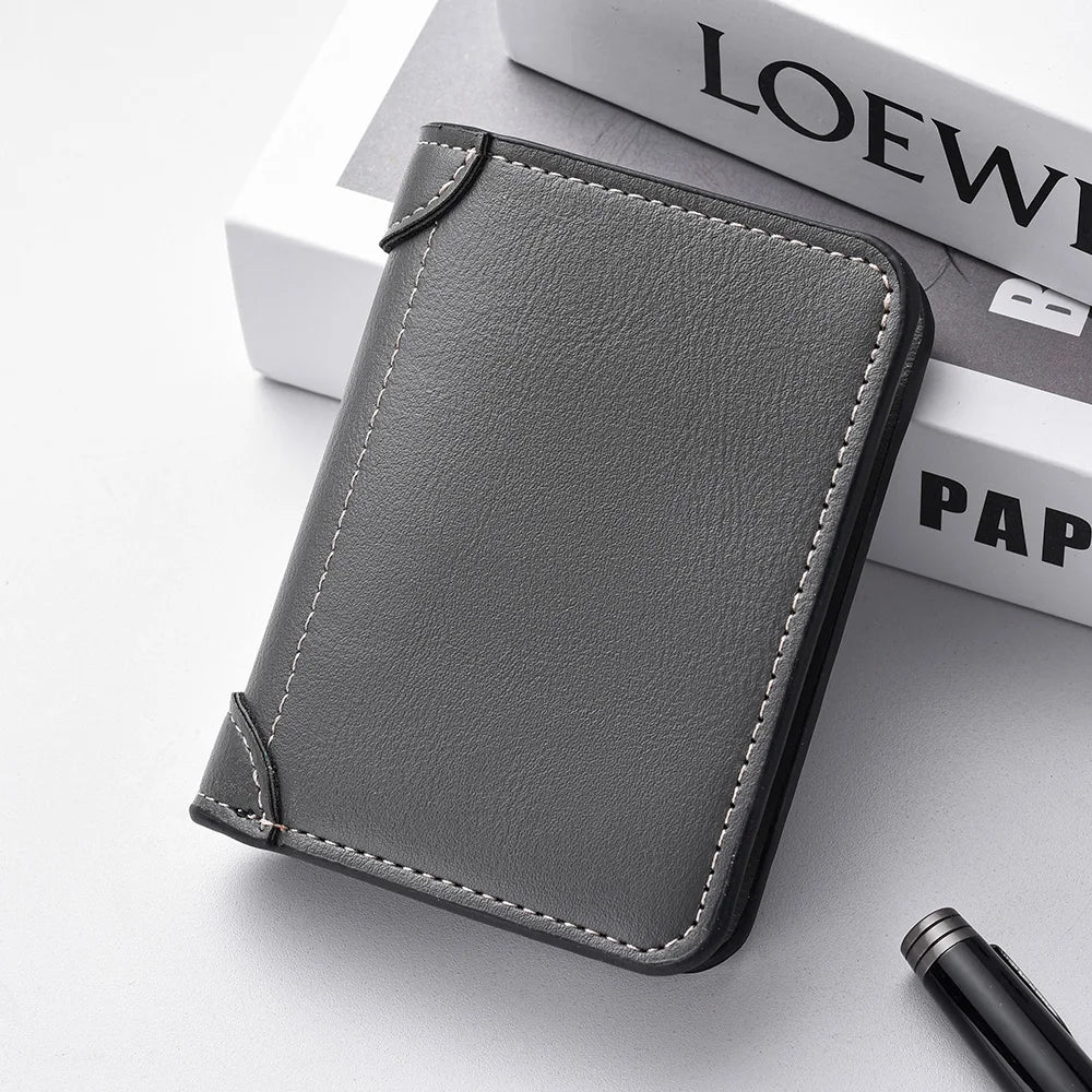 Ultra-Thin Mini PU Leather Men's Wallet | Slim Vertical Card Holder Short Purse